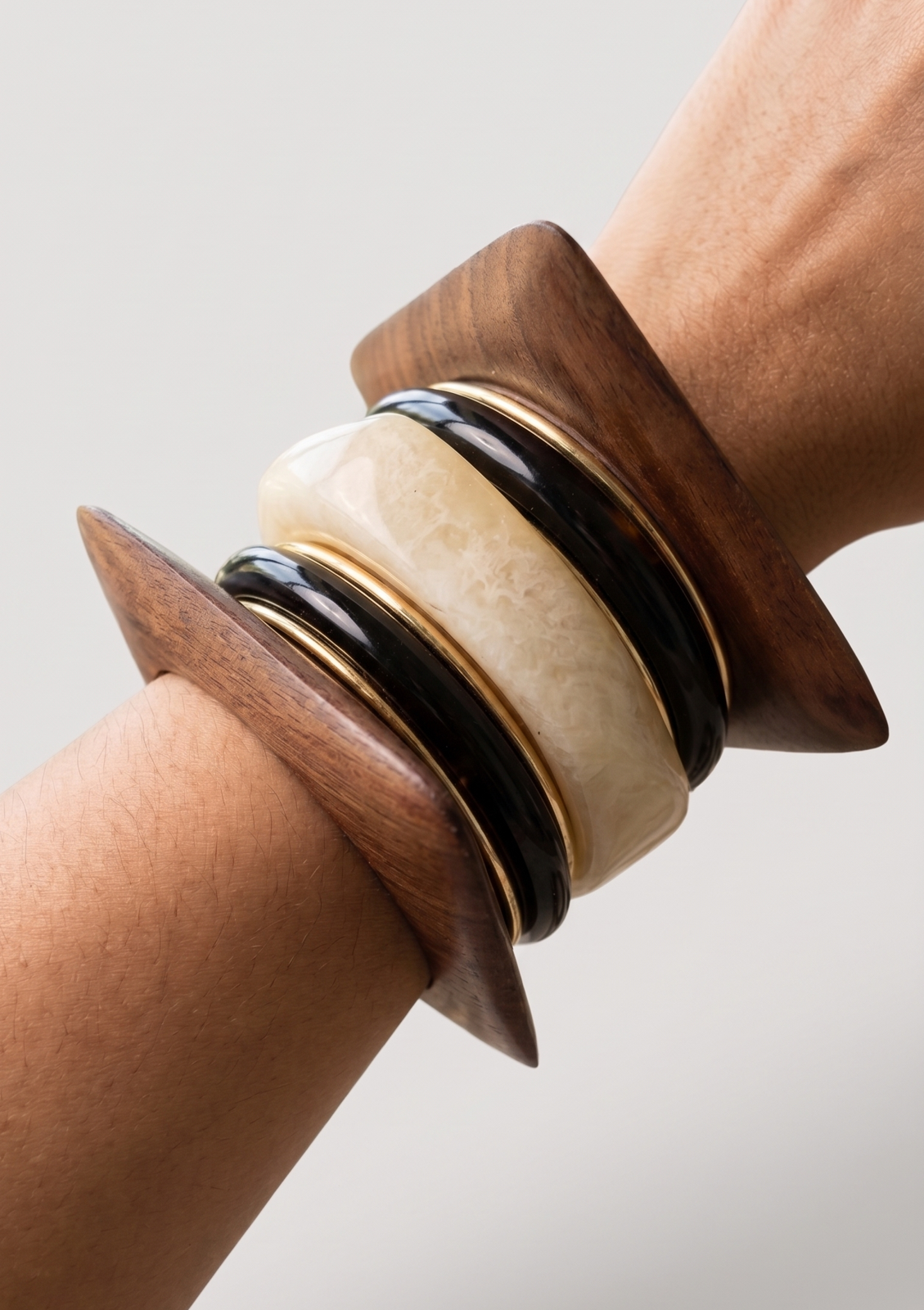 Block Party Inlaid Wood Resin Bangle Set